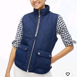 J.Crew Navy Puffer Vest Old Money Plaid Gingham XS NEW WITH TAG $128